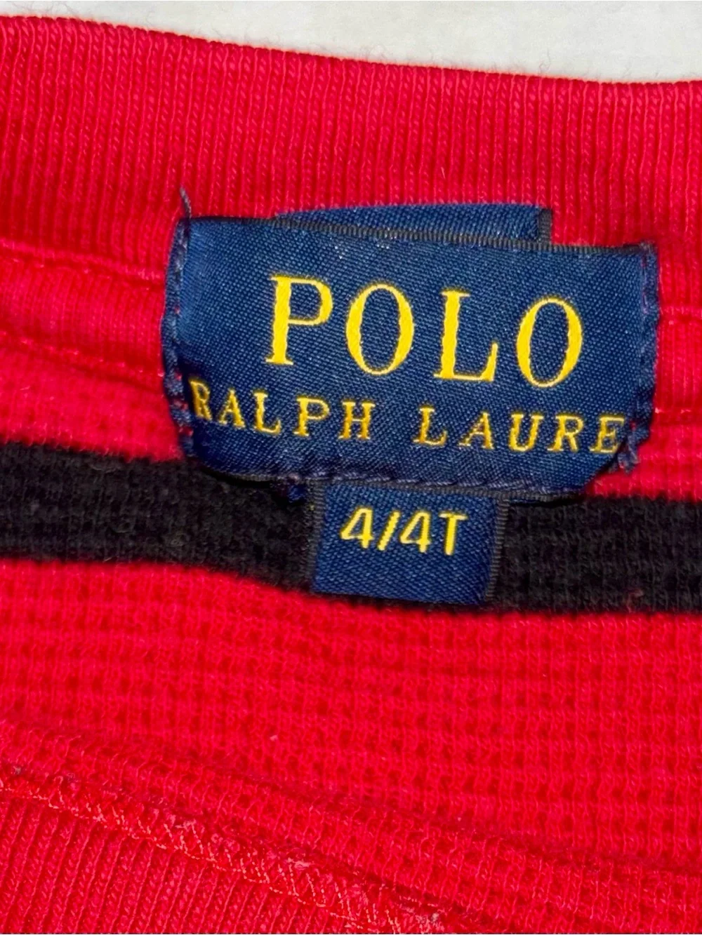 Polo by Ralph Lauren Red & Black Striped Long Sleeve Tee with Blue Polo Pony